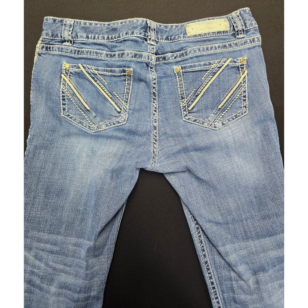 Rock & Roll Cowgirl Boyfriend Jeans Womens 32x34 Blue Stretch Distressed Denim - Picture 4 of 12